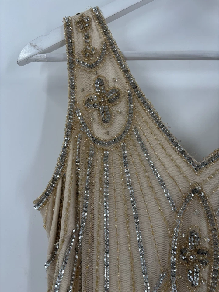 Nuevo con etiquetas Vestido Prelude Vintage Para Mujer 6 Beige Champagne Cuentas Sin Mangas Fiesta Forrado Foto 3 de 4