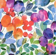  2 Two Paper Lunch Napkins for Decoupage/Mixed Media - Colorful floral w/fruits