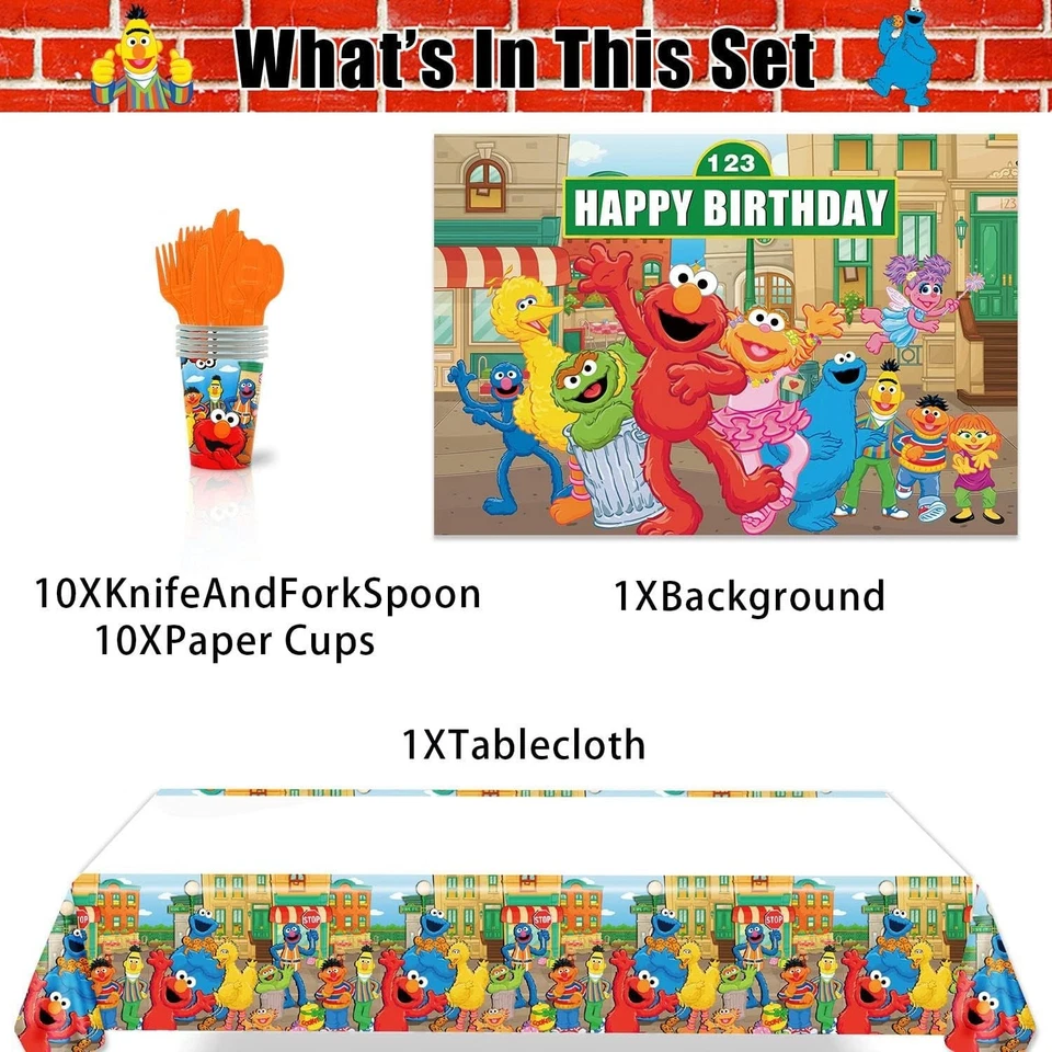 Juego de 100+ piezas de fiesta de cumpleaños Sesame Street Friends platos servilletas globos Foto 3 de 4