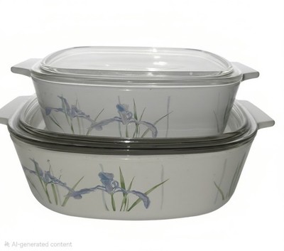 Corning Ware Casserole Set Shadow Iris 4 Piece A1B, A2B 1L and 2L Vintage 