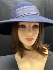 Blue Women s Derby Hat Church Wedding Tea Party Easter Wide Brim Wool Formal