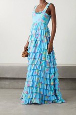 Loveshackfancy Idra Tiered Floral-Print Voile Maxi Dress Blue