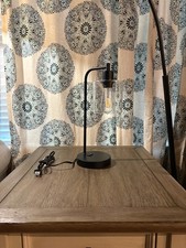 Industrial Touch Table Lamp w/ USB C A  AC Outlet, 3-Way Dimmable, Black