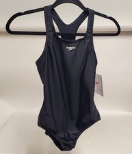 Speedo Girl's Swimsuit One Piece Closed Racerback, Black, Size 12