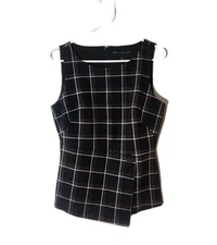 White House Black Market Vest Black White Plaid Womens 4 Asymmetrical Hem
