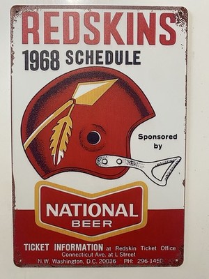National Beer Washington Redskins Sign - 1968 Schedule Commanders