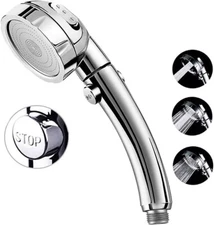 RV Hand Held Shower Head On Off Switch Chrome 3 Spray Water Pressure Hose Camper