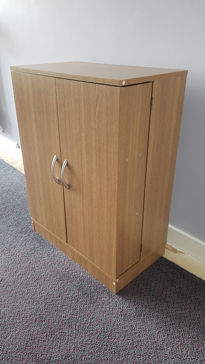 Double Door CD DVD Media Storage Cabinet Oak with Shelves
