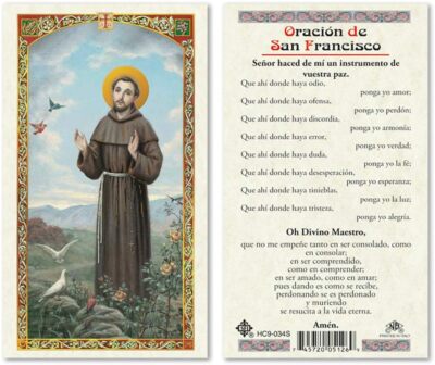 Oracion San Francisco de Asis Laminated Prayer Cards - Pack of 25- in Spanish