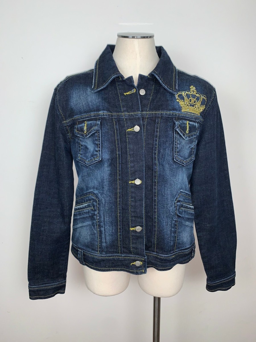 Excellent Victoria Beckham Embroidered Denim Jacket Size L