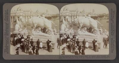 Vigorous beauty of MacNeil's Captive Bull terrace above fountain - Old Photo 1