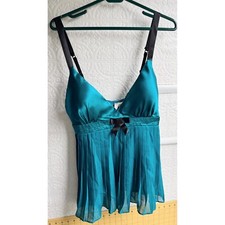 Ambrielle Size Large Emerald Green Satin Pleated Chemise Lingerie Nightie