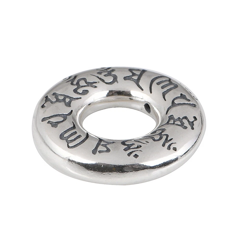 Women Men Real 925 Sterling Silver Lucky Retro Glossy Mantra Circle Pendant - Image 3 of 4