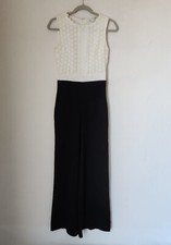 Diane Von Furstenberg 598 Tavita Lace Wide Leg Jumpsuit White Black Sz.0