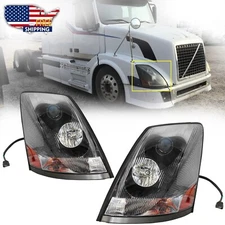 For Volvo VNL 2004-2017 Semi Truck Black Projector Halogen Headlight Left+ Right