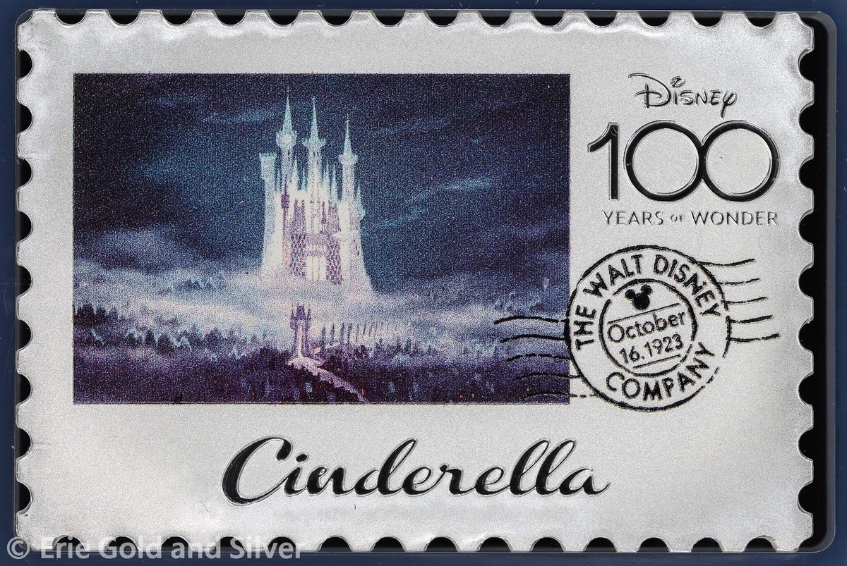 2023 Niue 1 oz Silver Proof Disney 100th Anniv Cinderella Stamp
