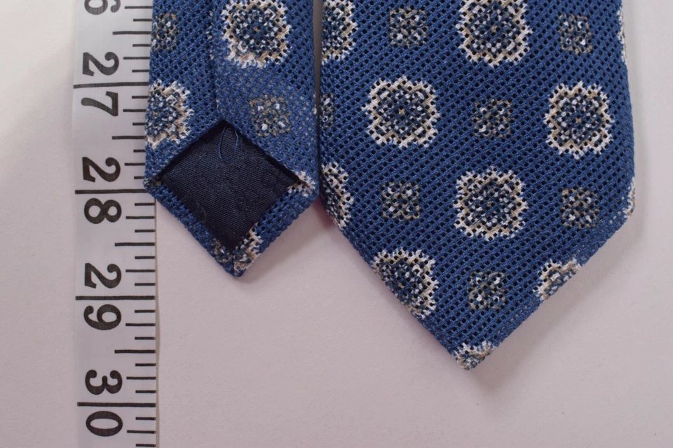 Corbata de cuello Luciano Barbera nueva con etiquetas azul con superposición de malla floral 100 % algodón Foto 4 de 4