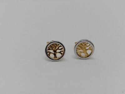 KNOPF OHRRINGE BAUM DES LEBENS IN 18KT GELB- UND WEISSGOLD 1,8 GR. (4793)