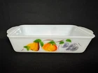 Vintage Fire King 409 Loaf Pan 1 qt Baking Dish Gay Fad Fruit Painted Pattern