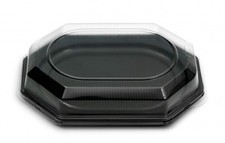 10 Catering- Trays schwarz mit DECKEL 350x250x80mm, Partyplatten Servierplatten