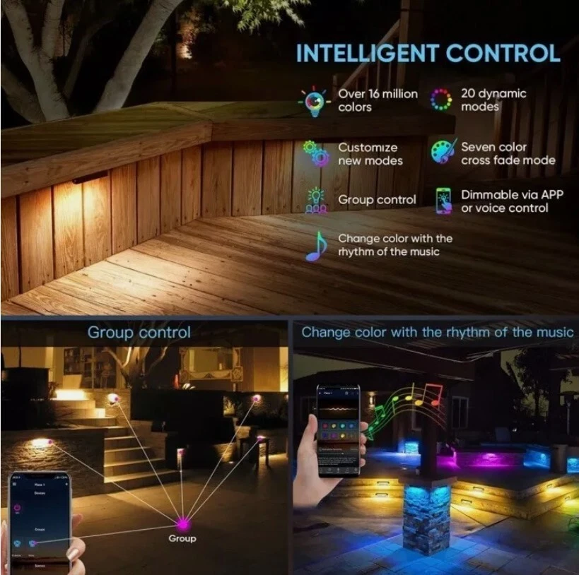 Naotea 8-Pack 4-Inch Hardscape Lighting – RGBW LED Outdoor Pathway Lights - Image 4 of 4