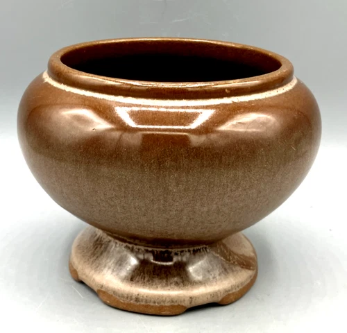 Vintage Frankoma 22S Plainsman Brown Ceramic 4" Footed Planter Vase Bowl