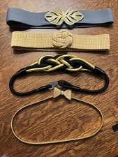 Vintage 1980's Lot of 4 Stretch Band Belts w/Attached Buckles Size M/L EUC