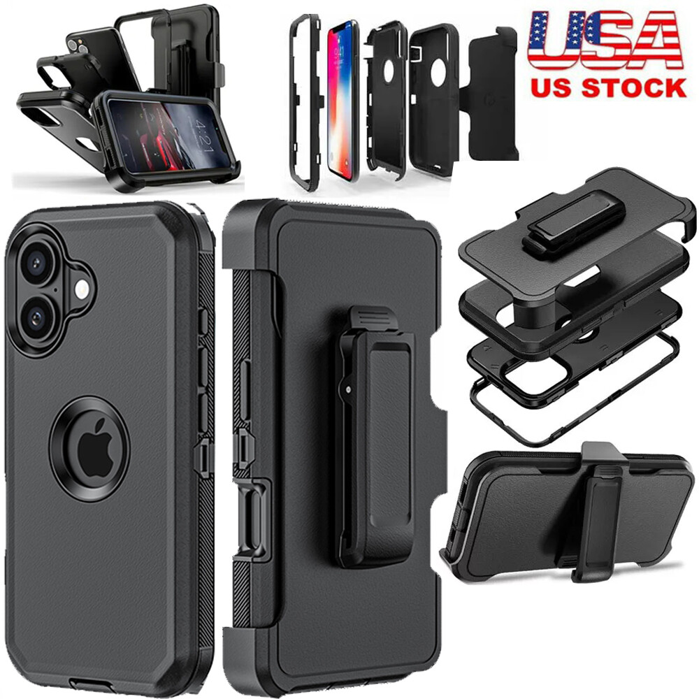 For iPhone 16 Pro Max/16 Plus/16 Pro Phone Case+Belt Clip Fits Otterbox Defender