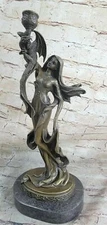 VINTAGE SIGNED JEAN PATOUE DRAGON LADY CANDLE HOLDER ART DECO BRONZE FIGURE