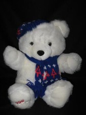 Vintage Kmart Holiday Christmas Plush White Teddy Bear 1996 16" Blue Hat  Scarf