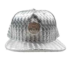 Capital Gains Men's Streetwear Weaved Leather Metallic Silver Strapback Hat,Cap