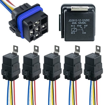 5 Pack 12V DC 40/30 AMP Waterproof Relay Harness Tinned Copper Wires 5-PIN SP...