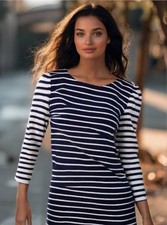 J Crew Stripe Dress Nautical Cotton Pullover Long Sleeve Blue Size Small EUC