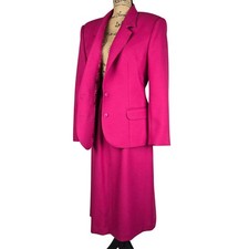 Vintage 80s Leslie Fay Haberdashery Magenta Pink Size 12 Suit Blazer Midi Skirt