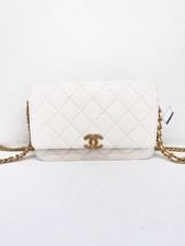 Chanel Wallet On Chain Quilted Caviar Leather White Crossbody Bag Authentic