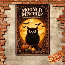 Black Cat Halloween Rustic Metal Wall Decor Tin Sign 12x8