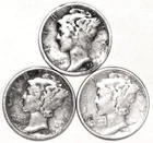 (3) Mercury Dimes - Fine/VF - 1936 1942 1945 - #3885ED - FREE SHIPPING