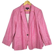 Talbots Women 100 Linen Blazer Sz 16WP Pink Preppy Classic Business