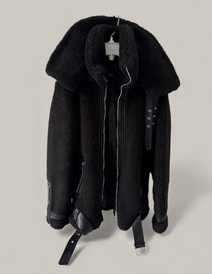Copperose Shearling teddy bear fleece Aviator Biker Black Jacket Size small