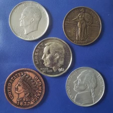 Lot-5 Vintage Large 3" Metal Novelty Coins US Coin Replicas Paperweight Coaster