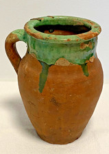 Antiker Tonkrug Wasserkrug 18 cm hoch mit schöner grüner Lasur, toller Patina#15