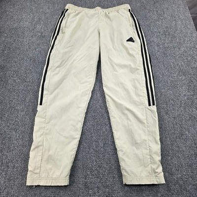 Adidas Men's Large Track Pants Beige Khaki Mesh Lined Tapered Leg Zip