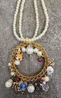Vintage Upcycled Faux Pearl Necklace W/Large Pendent And Charms. — photo 3