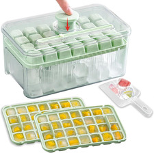 Ice Cube Tray with Lid and Trash Can, Makes 56 Mini Cubes at a Time, Quickly Ice