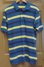 VINTAGE Polo Ralph Lauren Polo Shirt Mens Sz M Blue Yellow Shield Crest Stripe
