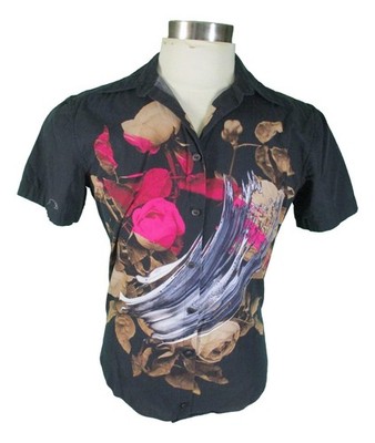 Christopher Kane Mens Black Floral Short Sleeve Cotton Shirt M Italy