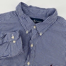 Ralph Lauren Mens Blue Gingham Checkered Button Down Shirt Classic Fit Large