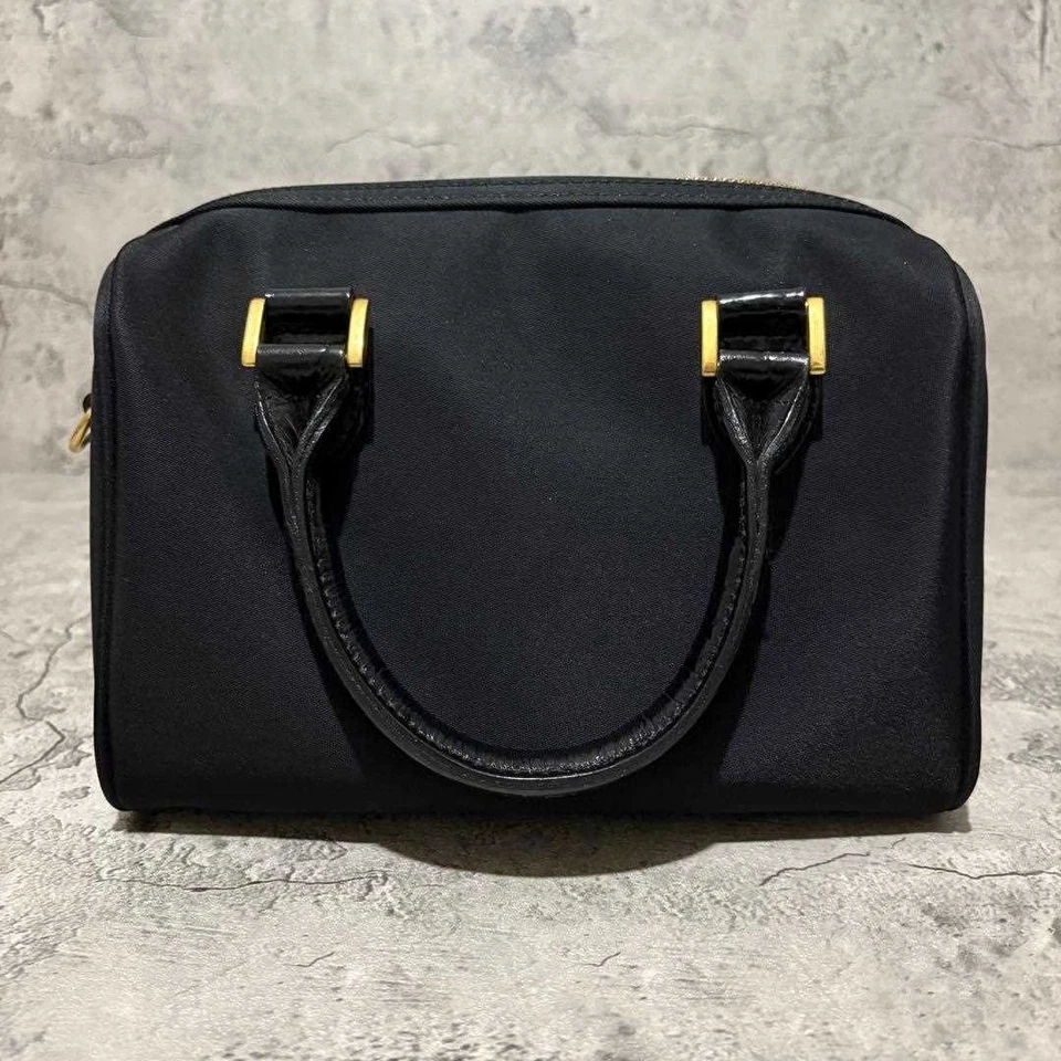 VALENTINO Rare Handbag Shoulder Bag Logo Nylon Black Women's USED FROM JAPAN - Image 3 of 4