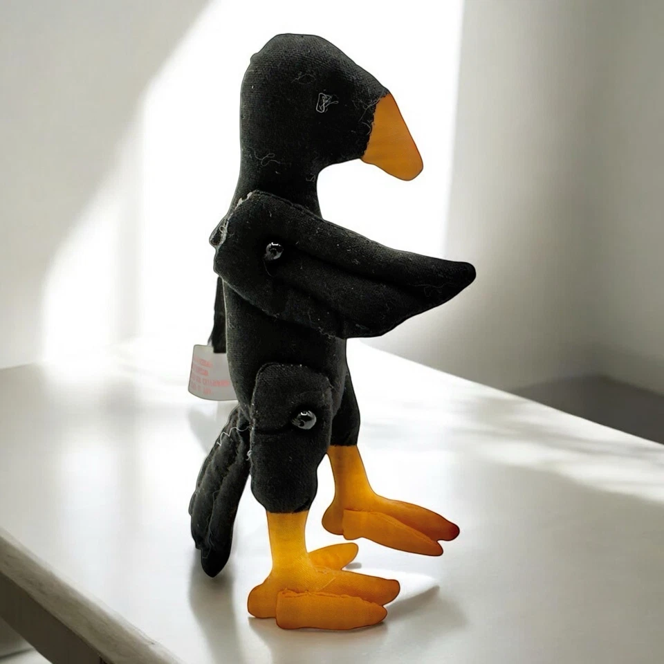 BLACK RAVEN CROW BIRD Cloth PLUSH FIGURE Poseable Button Jointed Limbs Figurine - Image 4 of 4