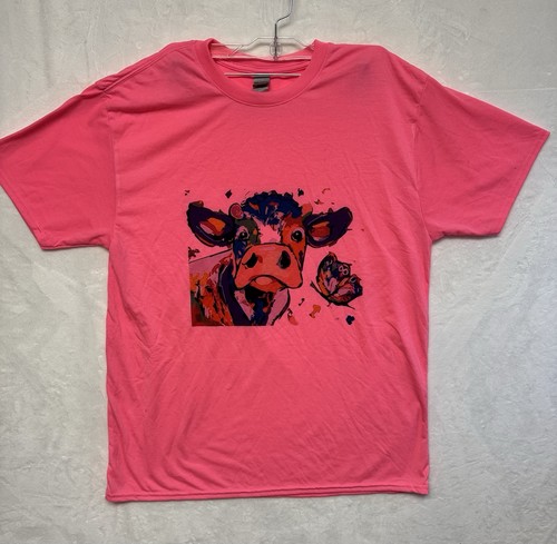 Unisex Jersey Short Sleeve Tee Custom XL COW ON A PINK BACKGROUND